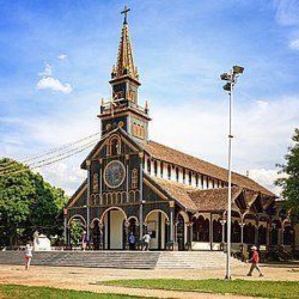 Kon Tum Wooden Church is more than 100 years old, bearing the bold colors of the Central Highlands
